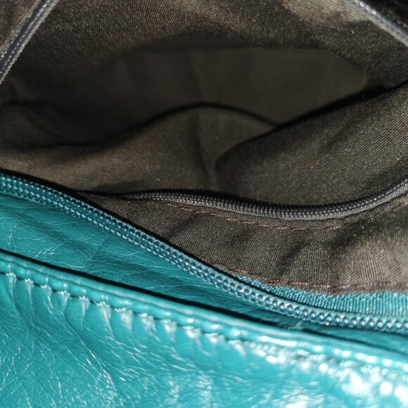 Aqua/Brass Faux Leather Crossbody EUC #245 - Picture 8 of 16